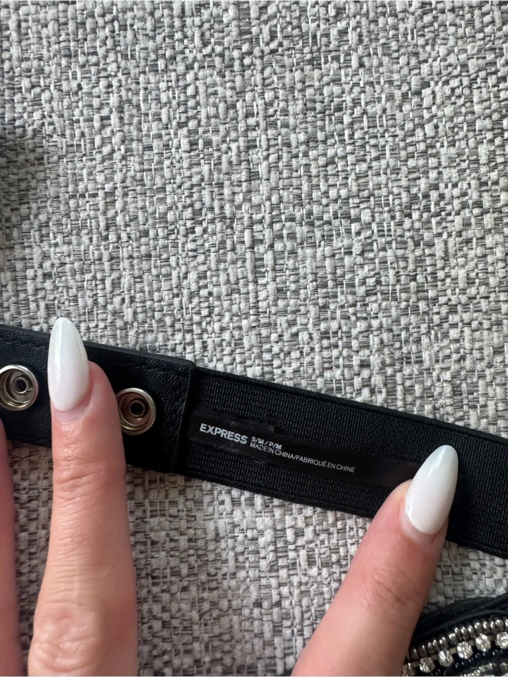 Express Sparkle Belt | Black Silver Rhinestone Studs Adjustable S/M Button Back